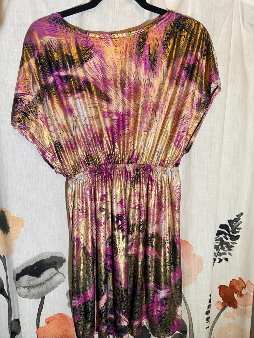 Plus-Size V-Neck Metallic Mini Dress in Purple Multi - Picture 3 of 6